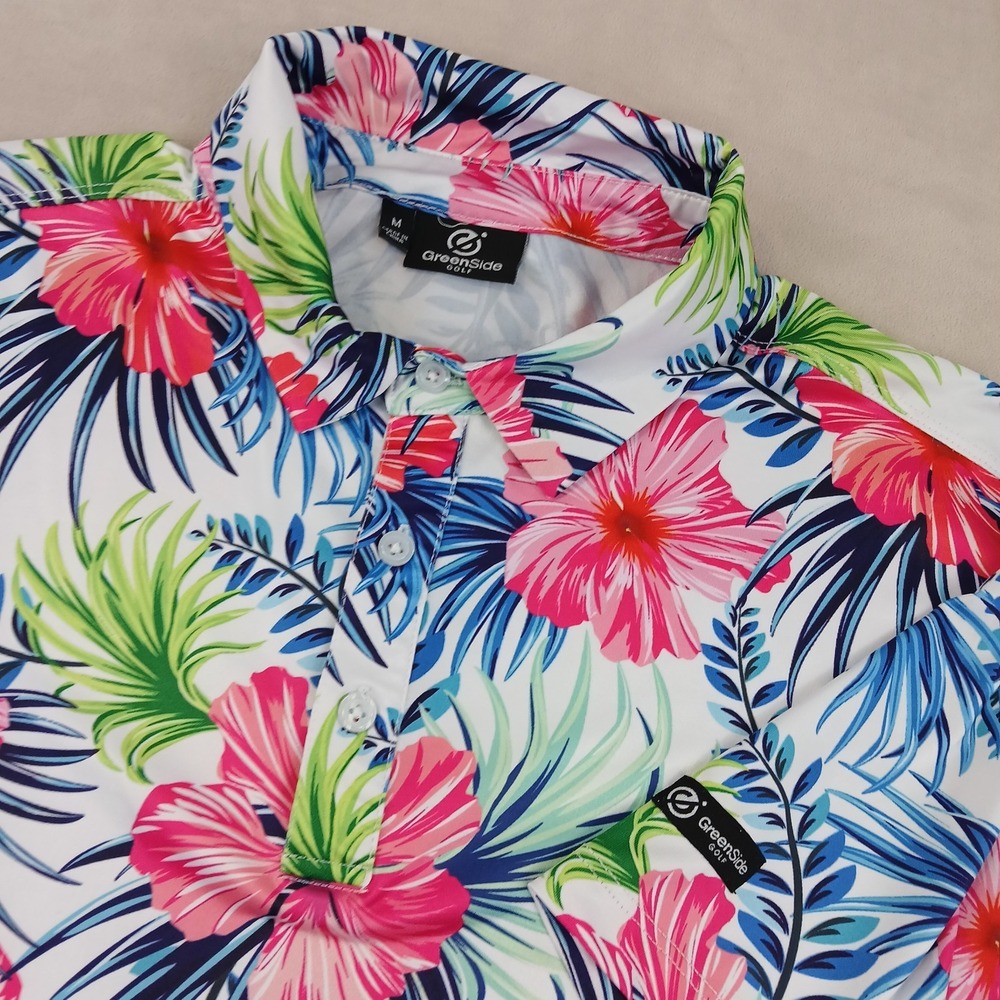 Greenside Golf Medium Mens Polo Shirt‎ Floral Stretch Performance 21x28 Small